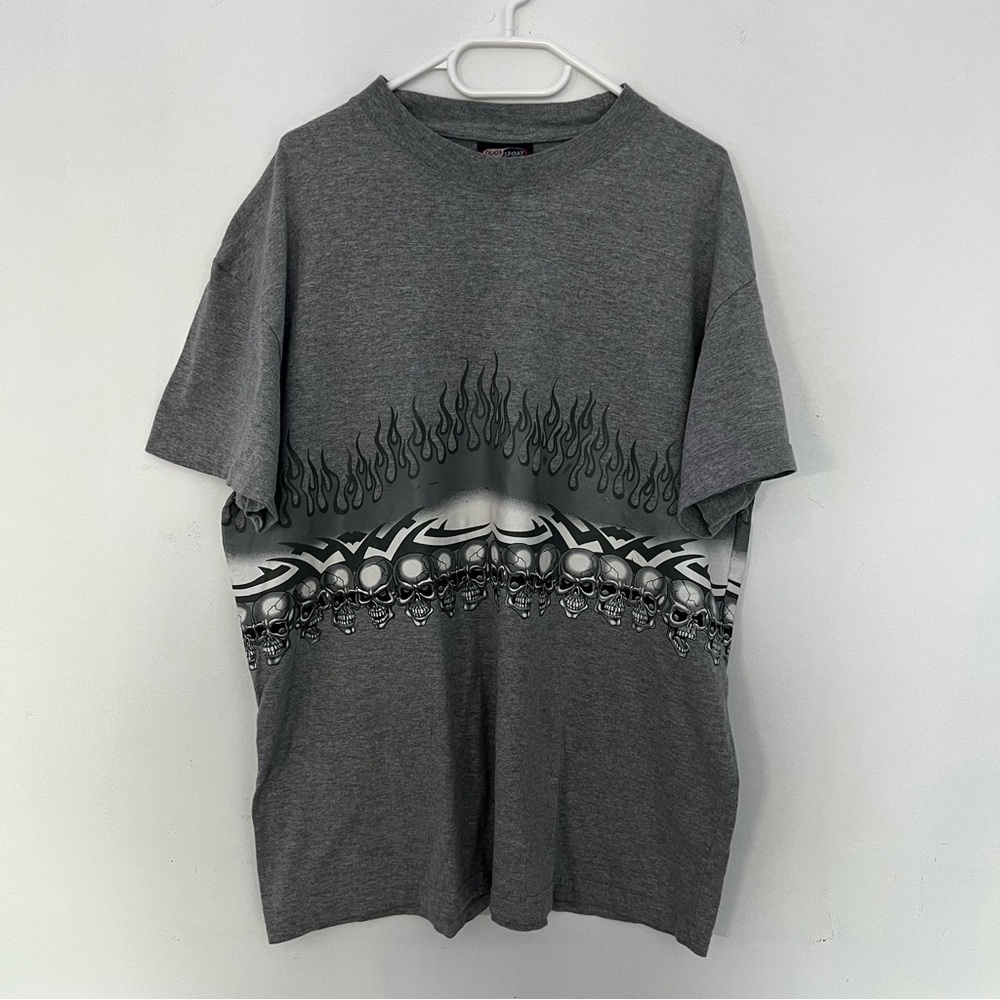 (XL) T-shirt short sleeve headskulls grey shirt grey/white/black vintage